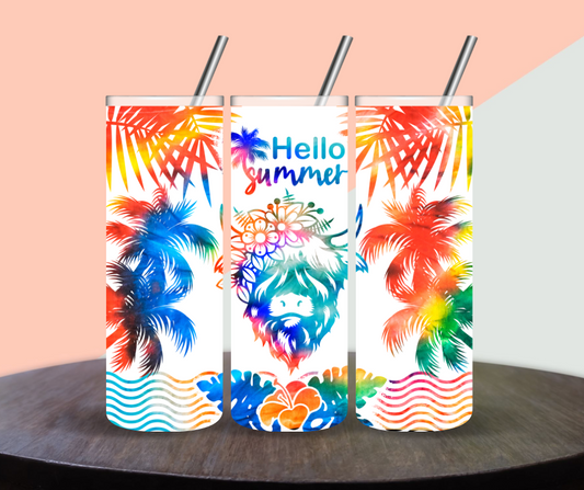 Highland Cow Hello Summer Tumbler